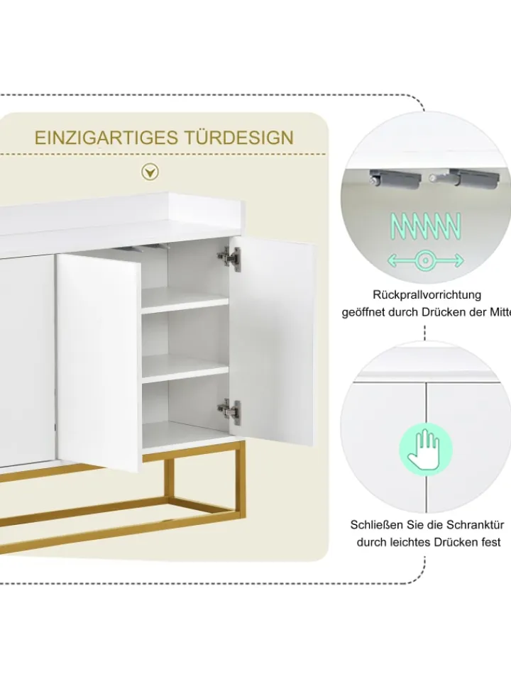 ABRIHOME Regale & Schränke<4-türiger griffloser Buffetschrank in Weiß