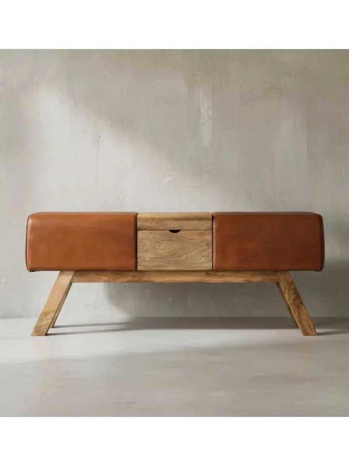 KADIMA DESIGN Sitzmöbel<Turnbock | Echtleder, 120x29x53cm, Braun, Aufbewahrung