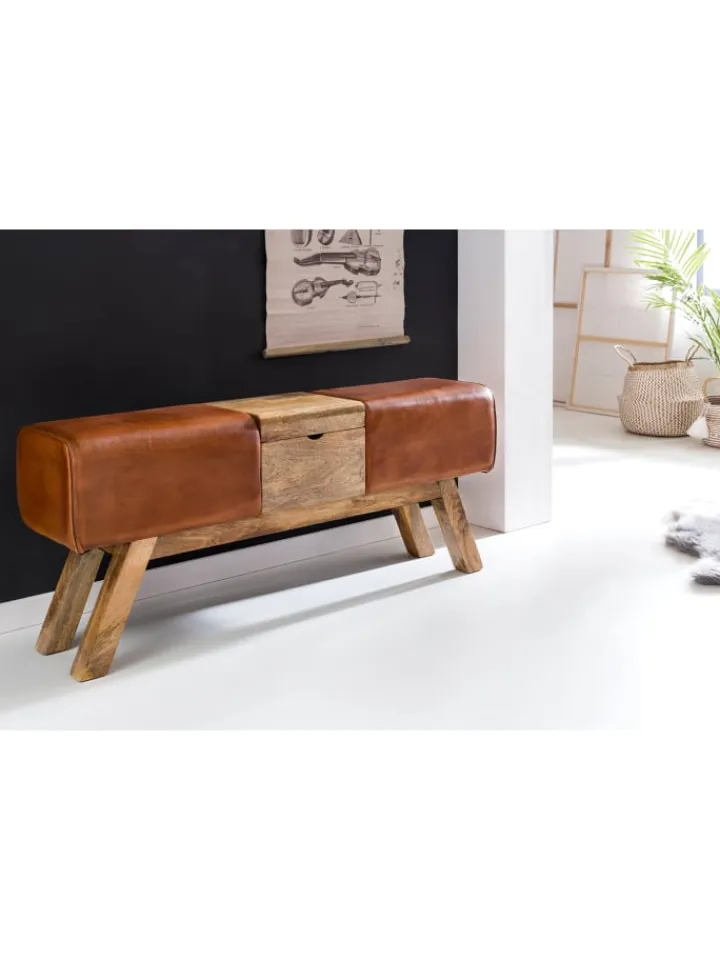 KADIMA DESIGN Sitzmöbel<Turnbock | Echtleder, 120x29x53cm, Braun, Aufbewahrung