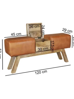 KADIMA DESIGN Sitzmöbel<Turnbock | Echtleder, 120x29x53cm, Braun, Aufbewahrung