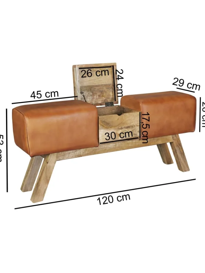 KADIMA DESIGN Sitzmöbel<Turnbock | Echtleder, 120x29x53cm, Braun, Aufbewahrung