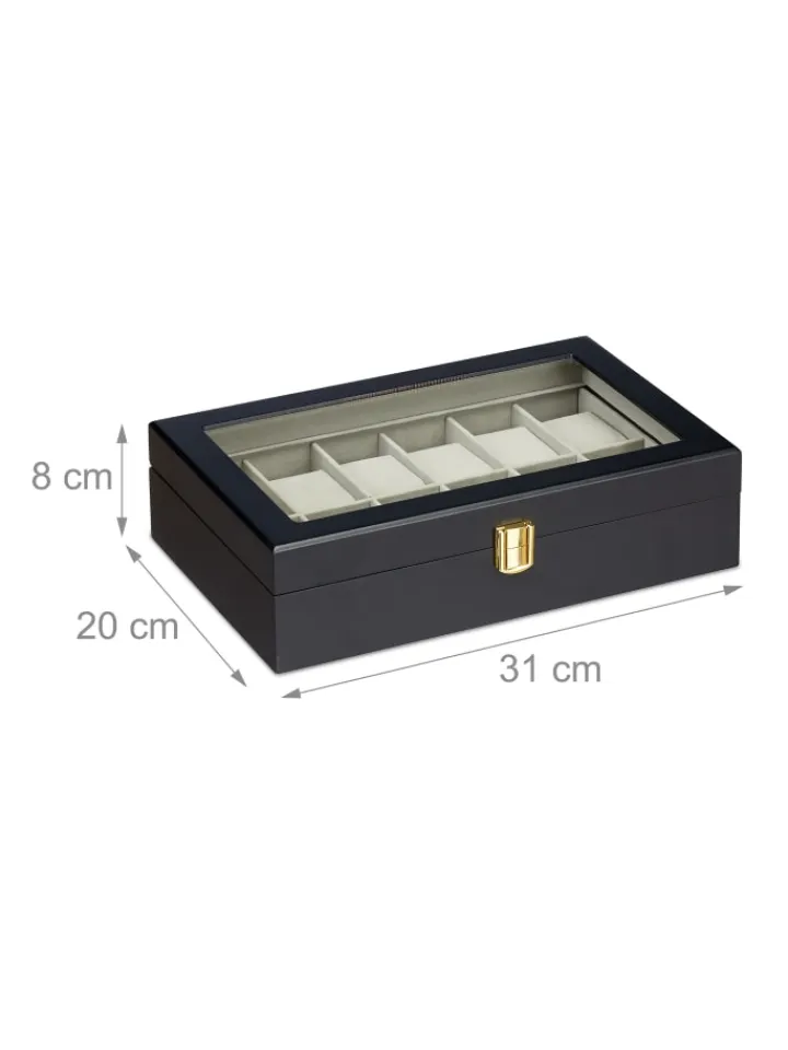 relaxdays Schmuckkästen<Uhrenbox in Schwarz (B)31 x (H)8 x (T)20 cm