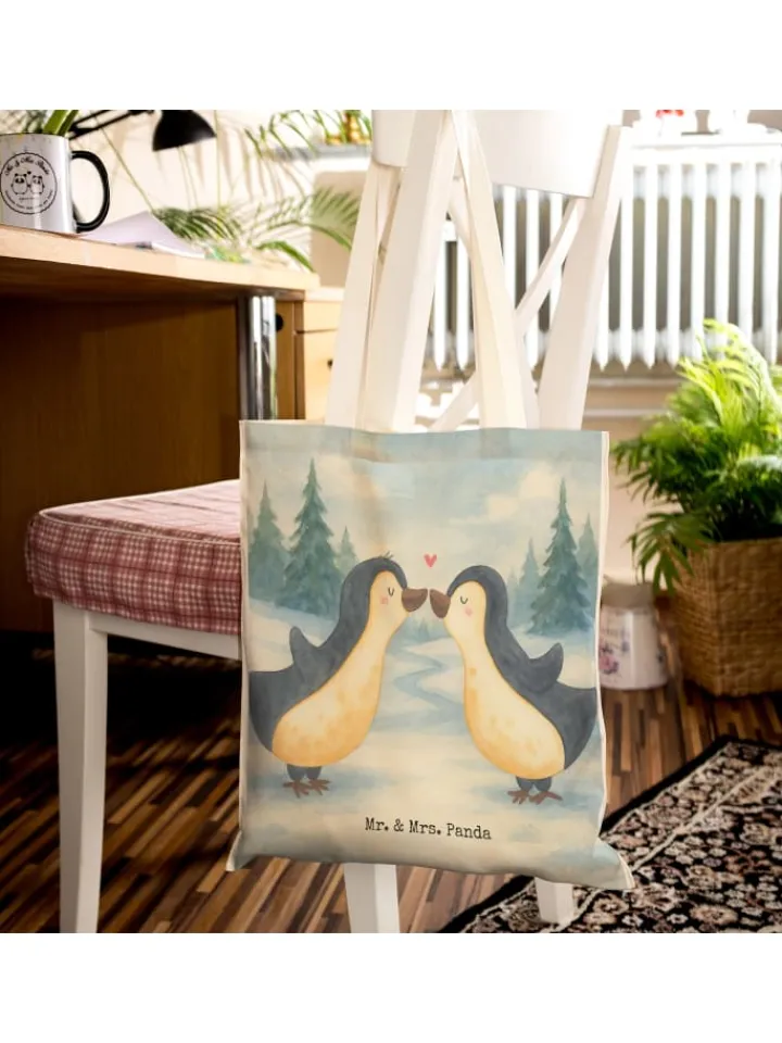 Mr. & Mrs. Panda Einkaufstaschen & -Trolleys<Umhängetasche Pinguine Kuss Design ohne Spruch in Weiß