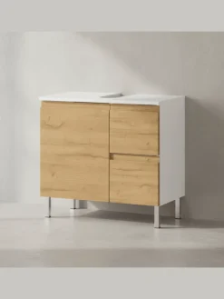 KADIMA DESIGN Badezimmermöbel<Unterschrank für Waschbecken, Weiß-Eiche, 60x34x56 cm, mit Chromfüßen