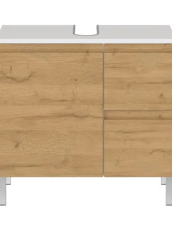 KADIMA DESIGN Badezimmermöbel<Unterschrank für Waschbecken, Weiß-Eiche, 60x34x56 cm, mit Chromfüßen
