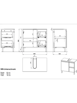 KADIMA DESIGN Badezimmermöbel<Unterschrank für Waschbecken, Weiß-Eiche, 60x34x56 cm, mit Chromfüßen