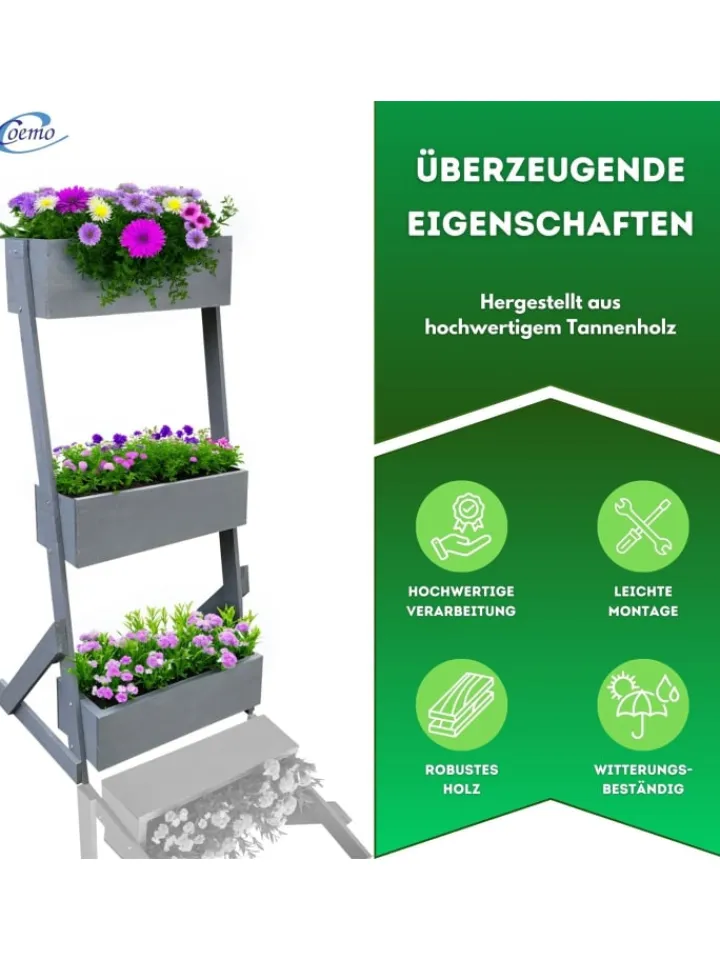 Coemo Pflanzen & Zubehör<Vertikalbeet Hochbeet 3 Etagen Holz in Grau
