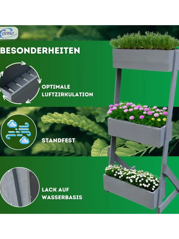 Coemo Pflanzen & Zubehör<Vertikalbeet Hochbeet 3 Etagen Holz in Grau