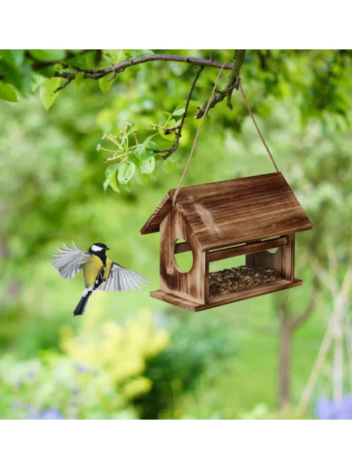 relaxdays Pflanzen & Zubehör<Vogelfutterhaus in Braun - (B)30 x (H)24 x (T)21 cm