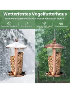 COSTWAY Vögel<Vogelfutterhaus 2in1 in Bronze