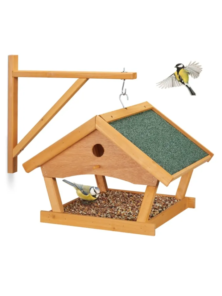 relaxdays Vögel<Vogelfutterhaus in Natur - (B)42,5 x (H)35 x (T)40,5 cm