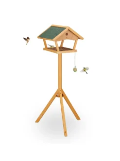relaxdays Vögel<Vogelfutterhaus in Natur/ Grün - (B)66 x (H)137 x (T)59 cm