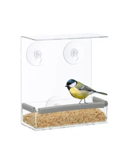 relaxdays Vögel<Vogelfutterhaus in Transparent - (B)15 x (H)16,5 x (T)7,5 cm