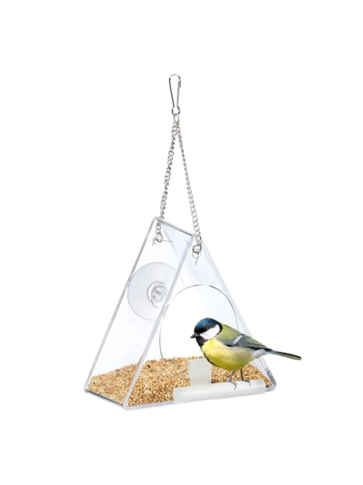 relaxdays Vögel<Vogelfutterhaus in Transparent - (B)12,5 x (H)13 x (T)7,5 cm