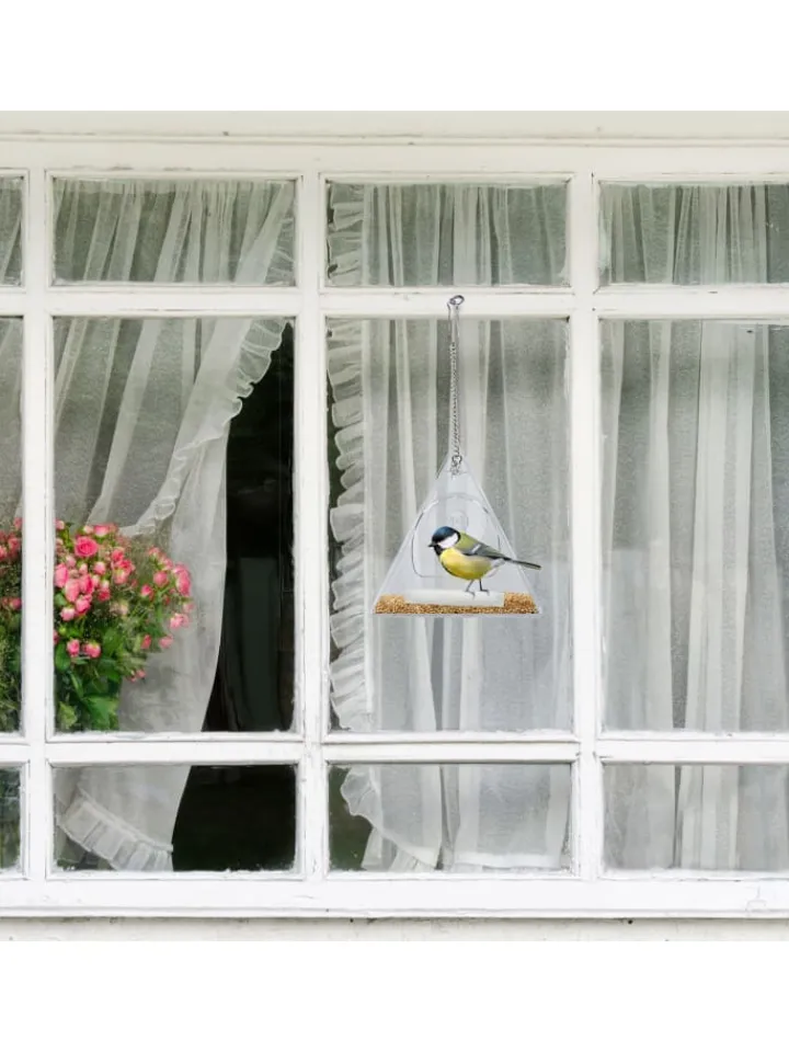 relaxdays Vögel<Vogelfutterhaus in Transparent - (B)12,5 x (H)13 x (T)7,5 cm