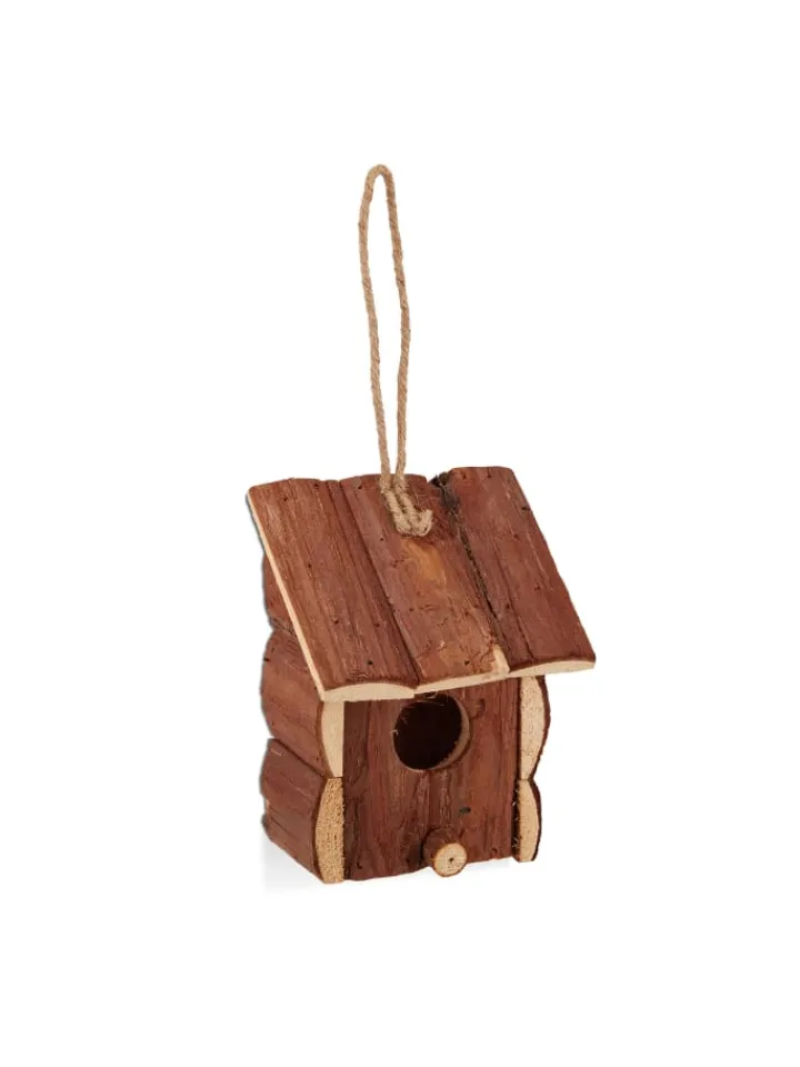 relaxdays Vögel<Vogelhaus in Natur - (B)12x (H)16,5 x (T)9,5 cm