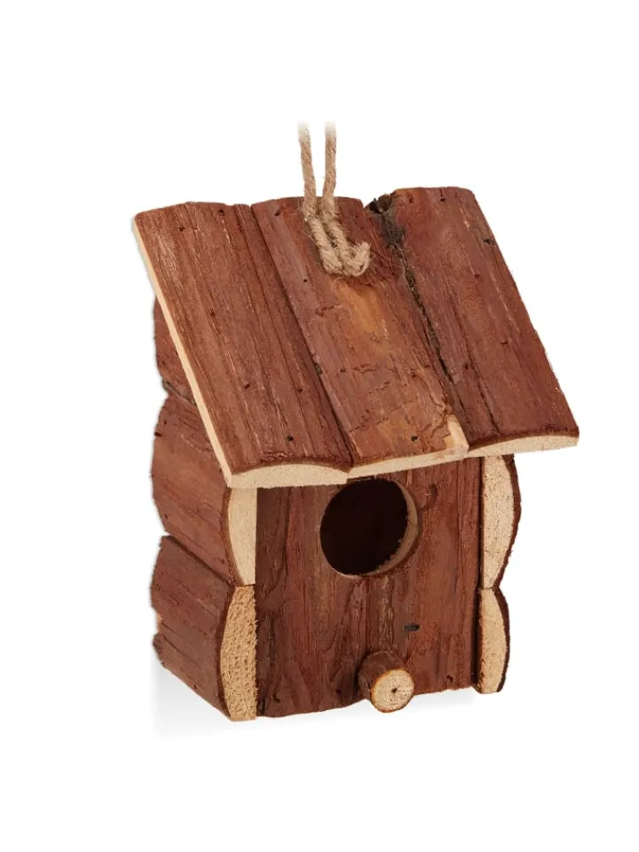 relaxdays Vögel<Vogelhaus in Natur - (B)12x (H)16,5 x (T)9,5 cm
