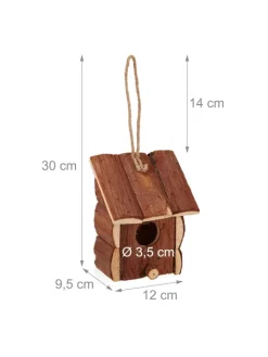 relaxdays Vögel<Vogelhaus in Natur - (B)12x (H)16,5 x (T)9,5 cm