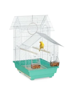 relaxdays Vögel<Vogelkäfig in Hellblau/Mintgrün - (B)42,5 x (H)50 x (T)33 cm
