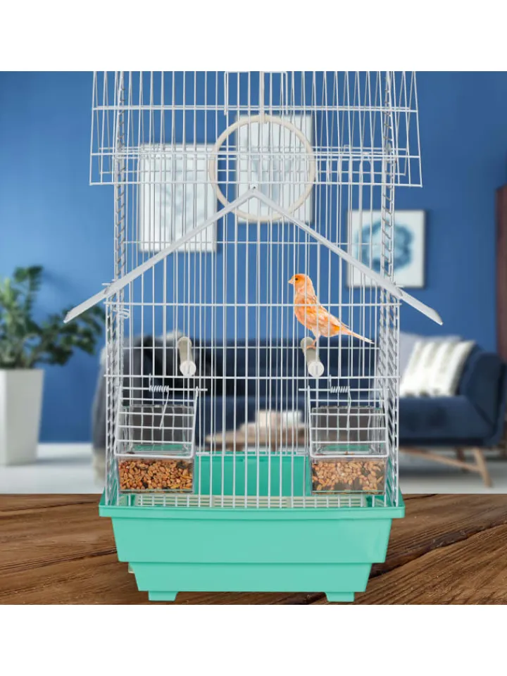 relaxdays Vögel<Vogelkäfig in Hellblau/Mintgrün - (B)42,5 x (H)50 x (T)33 cm