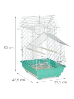 relaxdays Vögel<Vogelkäfig in Hellblau/Mintgrün - (B)42,5 x (H)50 x (T)33 cm