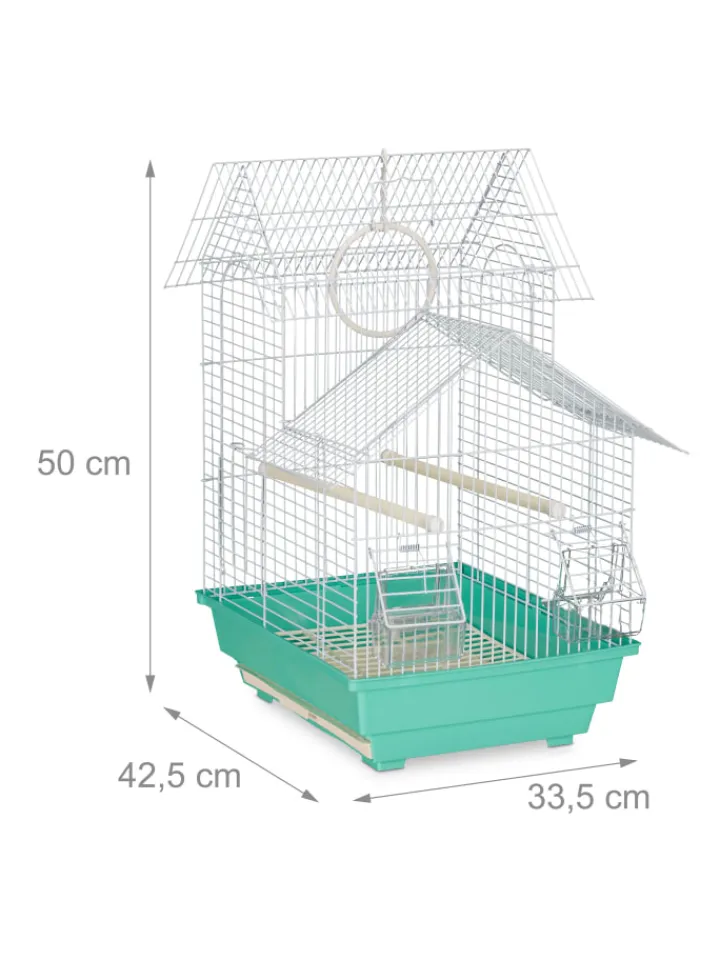 relaxdays Vögel<Vogelkäfig in Hellblau/Mintgrün - (B)42,5 x (H)50 x (T)33 cm