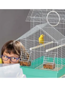 relaxdays Vögel<Vogelkäfig in Hellblau/Mintgrün - (B)42,5 x (H)50 x (T)33 cm