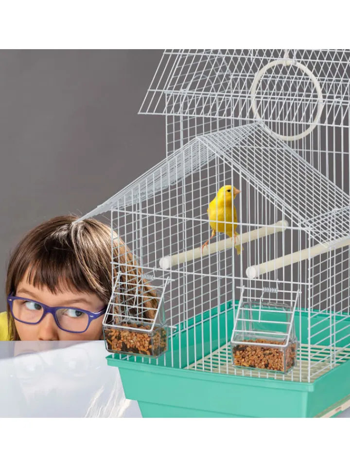 relaxdays Vögel<Vogelkäfig in Hellblau/Mintgrün - (B)42,5 x (H)50 x (T)33 cm