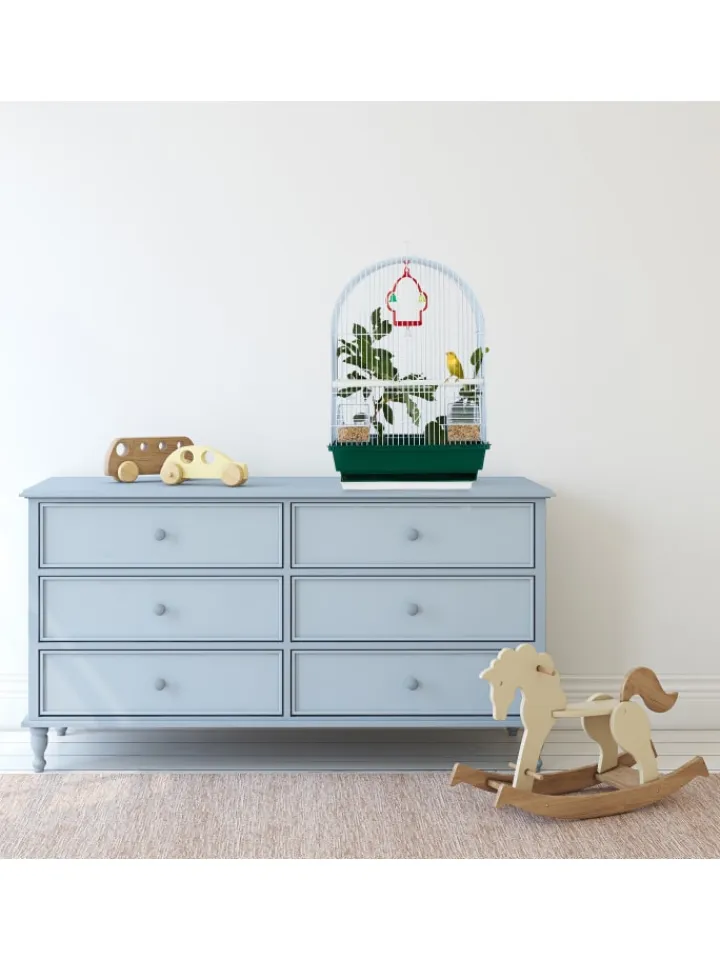 relaxdays Vögel<Vogelkäfig in Weiß/Grün - (B)34,5 x (H)49,5 x (T)28 cm