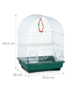 relaxdays Vögel<Vogelkäfig in Weiß/Grün - (B)34,5 x (H)49,5 x (T)28 cm