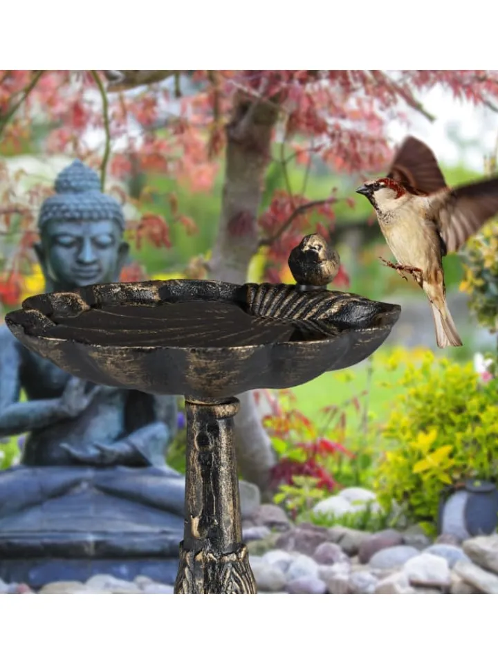 relaxdays Vögel<Vogeltränke Antik in Bronze