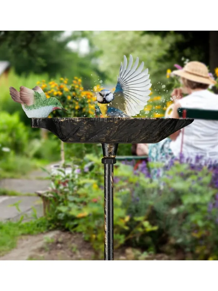 relaxdays Vögel<Vogeltränke Erdspieß in Bronze