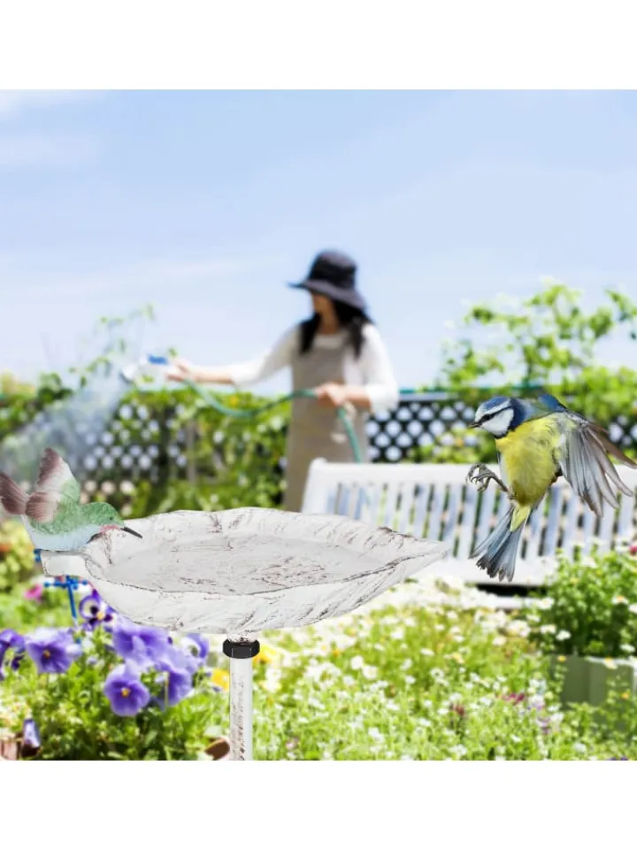 relaxdays Vögel<Vogeltränke Erdspieß in Weiß