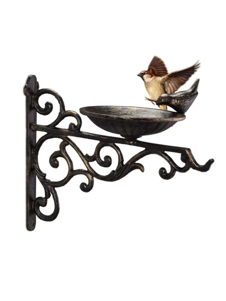 relaxdays Vögel<Vogeltränke in Bronze - (B)28x (H)24 x (T)14 cm