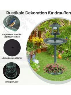 COSTWAY Vögel<Vogeltränke mit Solarleuchte in Grün