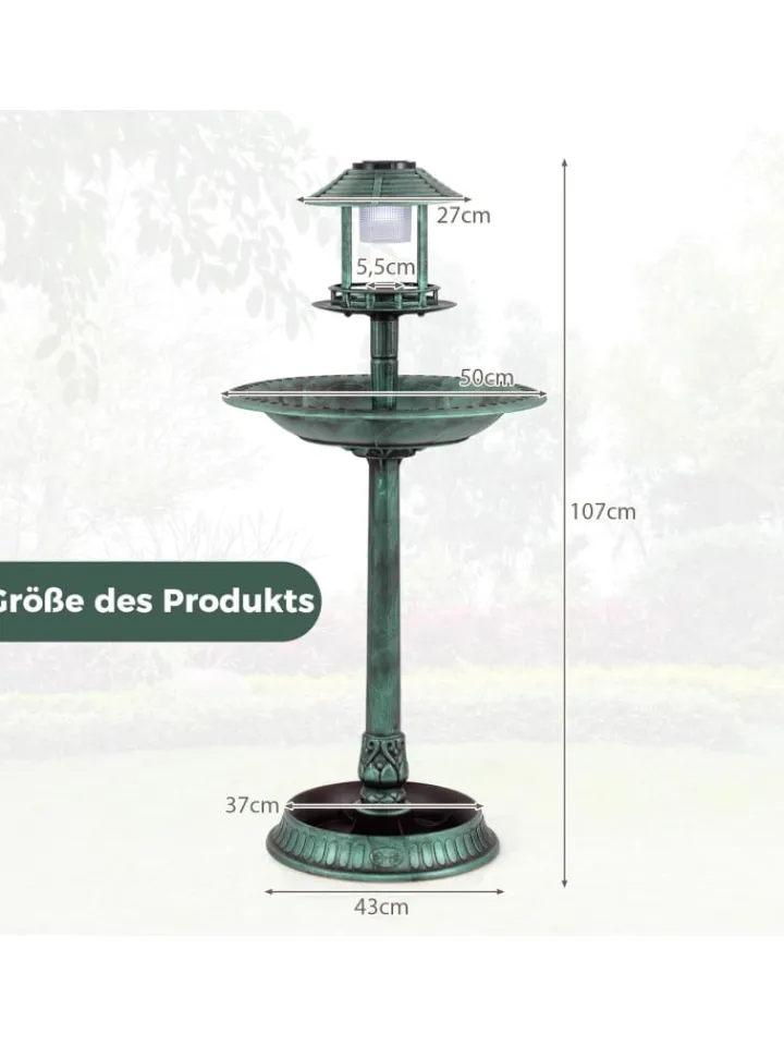 COSTWAY Vögel<Vogeltränke mit Solarleuchte in Grün