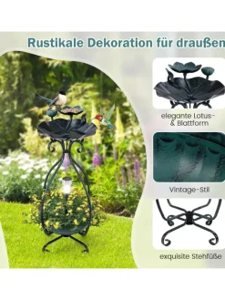 COSTWAY Vögel<Vogeltränke mit Solarleuchte in Grün