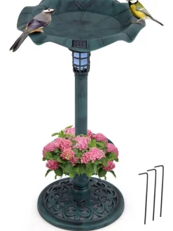 COSTWAY Vögel<Vogeltränke mit Solarleuchte in Grün