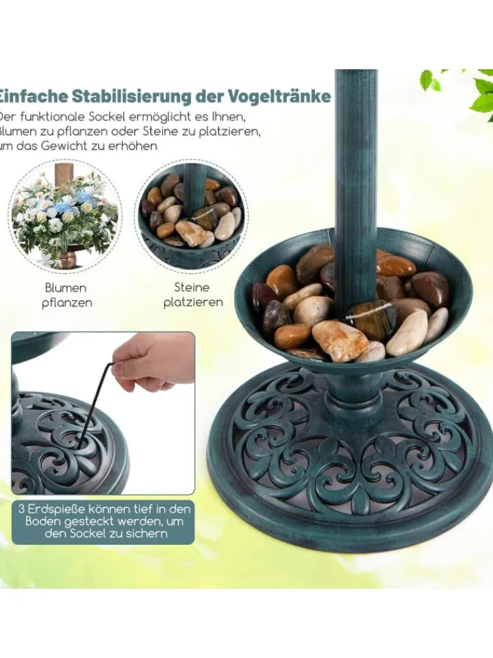 COSTWAY Vögel<Vogeltränke mit Solarleuchte in Grün