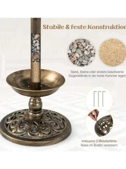 COSTWAY Vögel<Vogeltränke mit Solarleuchte in Bronze