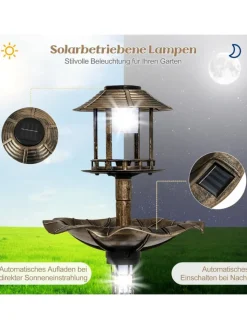 COSTWAY Vögel<Vogeltränke mit Solarleuchte in Bronze