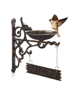 relaxdays Vögel<Vogeltränke Welcome in Bronze