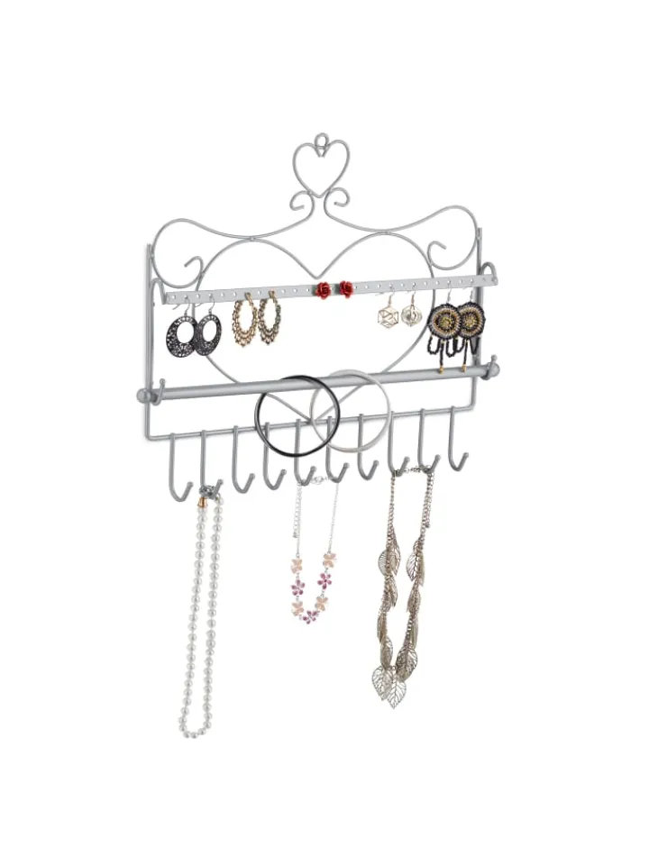 relaxdays Schmuckkästen<Wand Schmuckhalter in Silber - (B)36,5x (H)30 x (T)3,5 cm