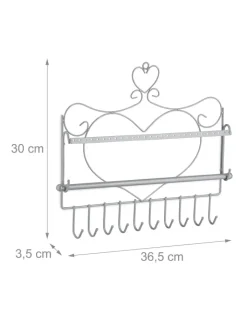 relaxdays Schmuckkästen<Wand Schmuckhalter in Silber - (B)36,5x (H)30 x (T)3,5 cm