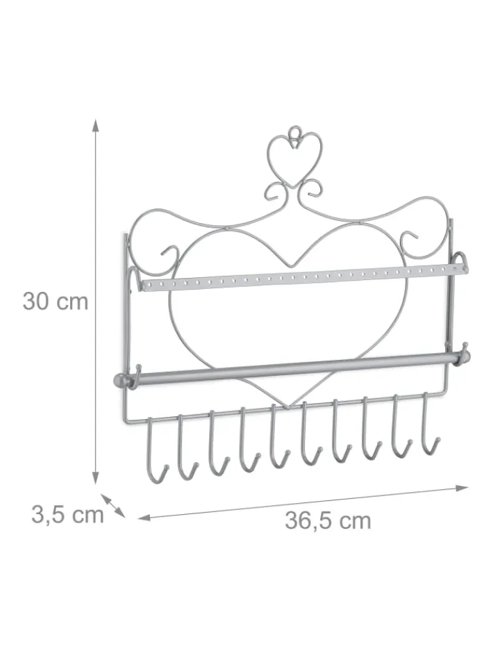 relaxdays Schmuckkästen<Wand Schmuckhalter in Silber - (B)36,5x (H)30 x (T)3,5 cm