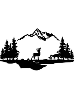 ABERTO DESIGN Wanddekoration<Wanddekor "Deer And Landscape" - (B)70 x (H)38 cm