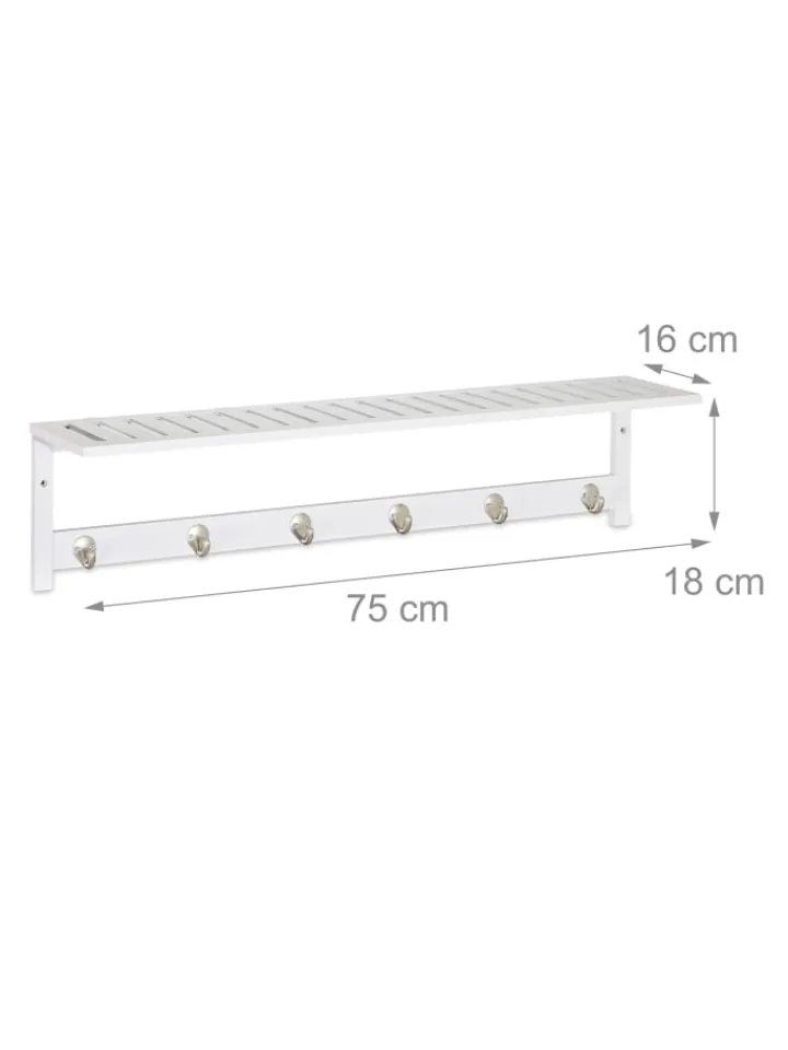 relaxdays Garderoben<Wandgarderobe in Weiß - (B)75 x (H)18 x (T)16 cm