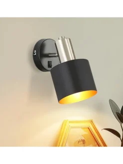 ZMH Wandleuchten<Wandleuchte 1-flammige E27 in schwarzgold drehbar 330° mit Schalter Metall