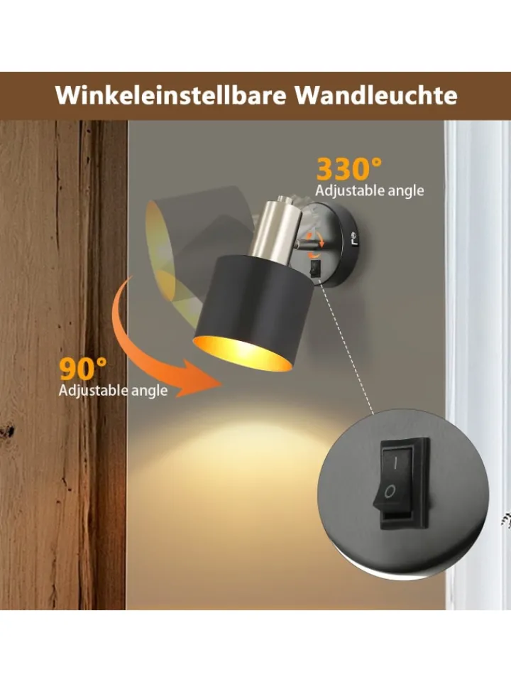 ZMH Wandleuchten<Wandleuchte 1-flammige E27 in schwarzgold drehbar 330° mit Schalter Metall