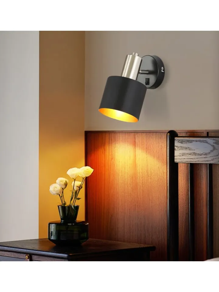 ZMH Wandleuchten<Wandleuchte 1-flammige E27 in schwarzgold drehbar 330° mit Schalter Metall